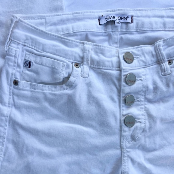 Dear John White Mid Rise Jeans Slim Straight Button Up Optic White Size 26 - Picture 6 of 11